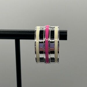 Lia Sophia Silver With Pink - White Enamel Wide Band Ring